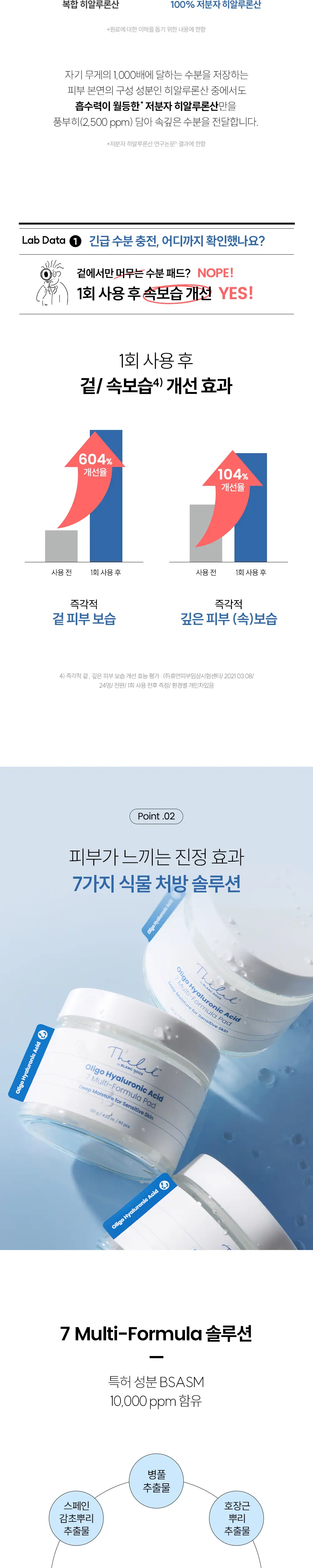 [데일리수분패드]더랩바이블랑두 올리고 히알루론산 7 멀티 포뮬라 패드 60매 기획 (+10매) 상세페이지 4